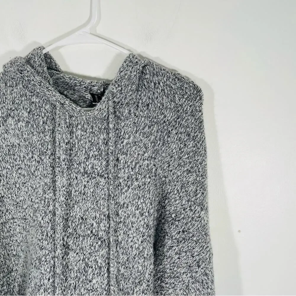 ONZIE Gray Black Varsity Striped Blouson Sleeve Chunky Knit Hoodie Sweater OS